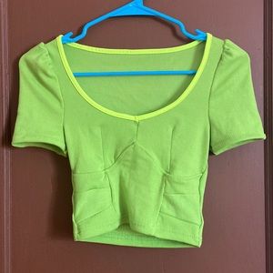 Green Crop V-Neck Top